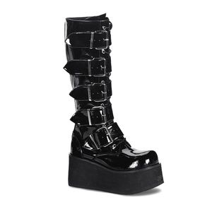 Demonia Trashville Knee High Boots, Black, Size 6